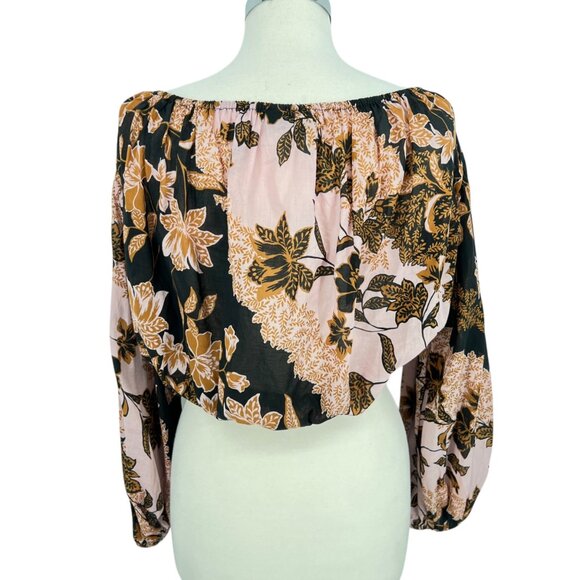 Vici Floral Off-The-Shoulder Puff Sleeve Blouse Pink Black Size Small - Picture 5 of 9
